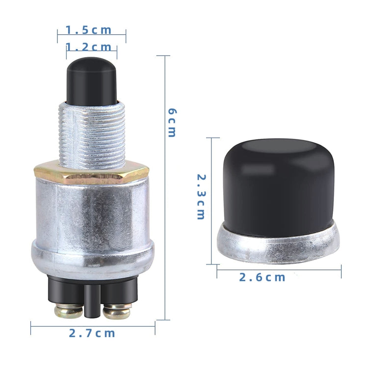 12V ignition switch dimensions diagram with black cap and silver threaded body