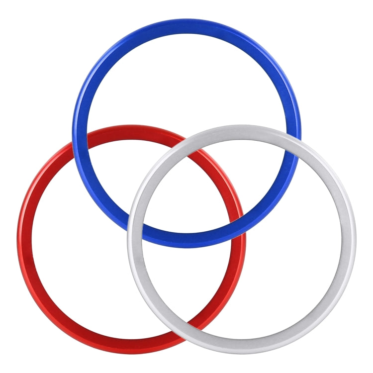 Set of trim ring stickers: blue, red, and silver/gray