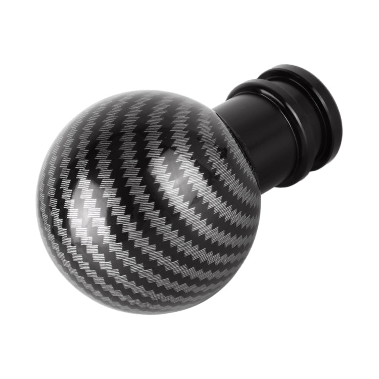 Round car gear shift knob with black carbon fiber texture and black mounting stem