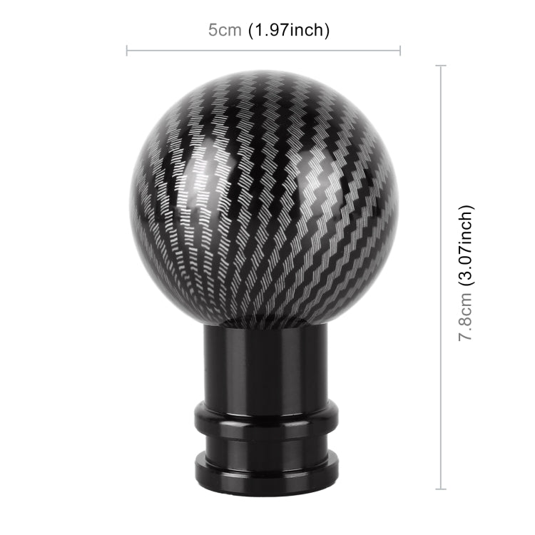 Carbon fiber gear shift knob with black shaft and rounded ball handle