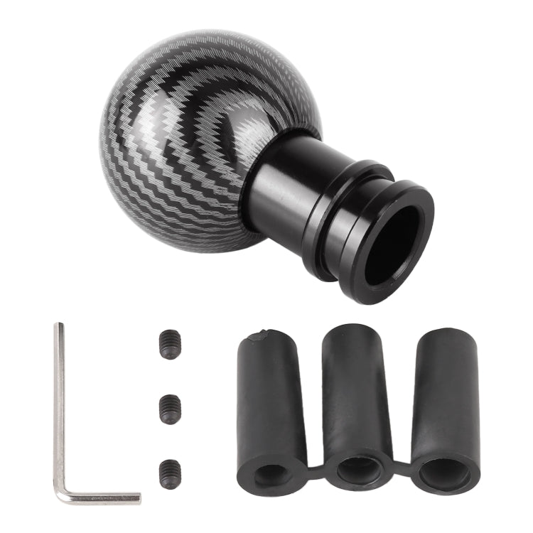 Carbon fiber gear shift knob with black stem plus mounting sleeves and hex key