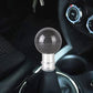 Car gear shift knob with black carbon fiber textured ball top and silver metal base