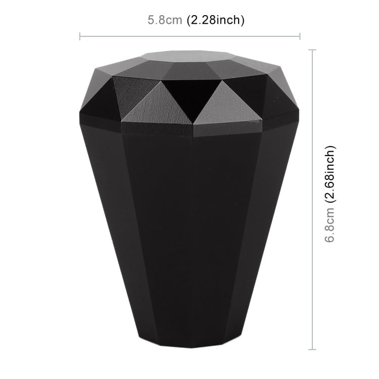 Black diamond-cut metal gear shift knob, size shown in diagram
