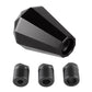 Black faceted gear shift knob with threaded insert and 3 matching adapter pieces