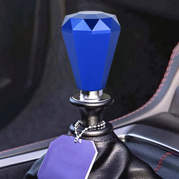 Blue diamond-cut metal gear shift knob with chrome base and black gear boot
