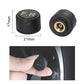 External TPMS valve sensors, black caps with brass inserts, front and side views