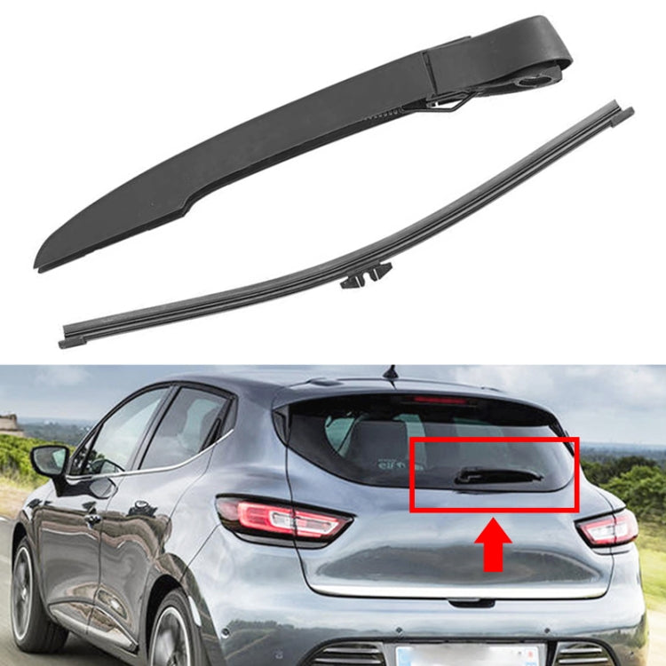 Rear windshield wiper arm and blade assembly, dark gray/black, separated view