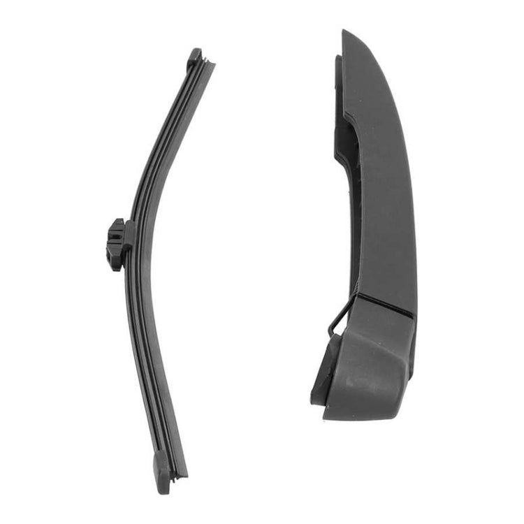 Rear windshield wiper arm and cover panel, dark gray/black, angled view