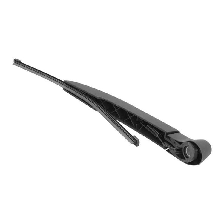 Rear windshield wiper blade with mounting bracket, dark gray/black, close-up