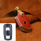 Red leather key protective cover case with metal keyring and key button cutout