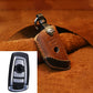 Brown leather key fob protective cover for BMW, three-key case with key ring