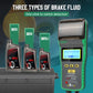 Brake fluid tester pen beside DOT3, DOT4, and DOT5.1 brake fluid bottles