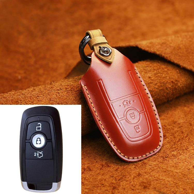 Red leather key fob protective case with embossed remote icon and metal key ring