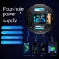 Car charger hub with four-hole power supply, blue digital screen, black exterior