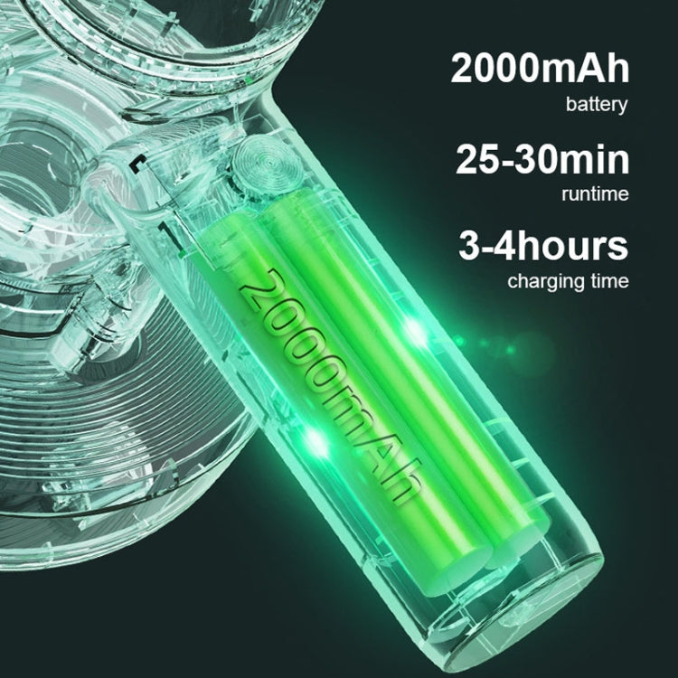 Green transparent battery module for handheld cordless vacuum with glowing indicator