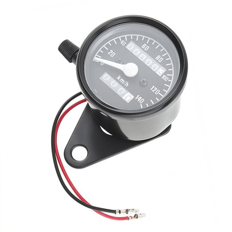 Black motorcycle speedometer odometer with mounting bracket and clear dial window