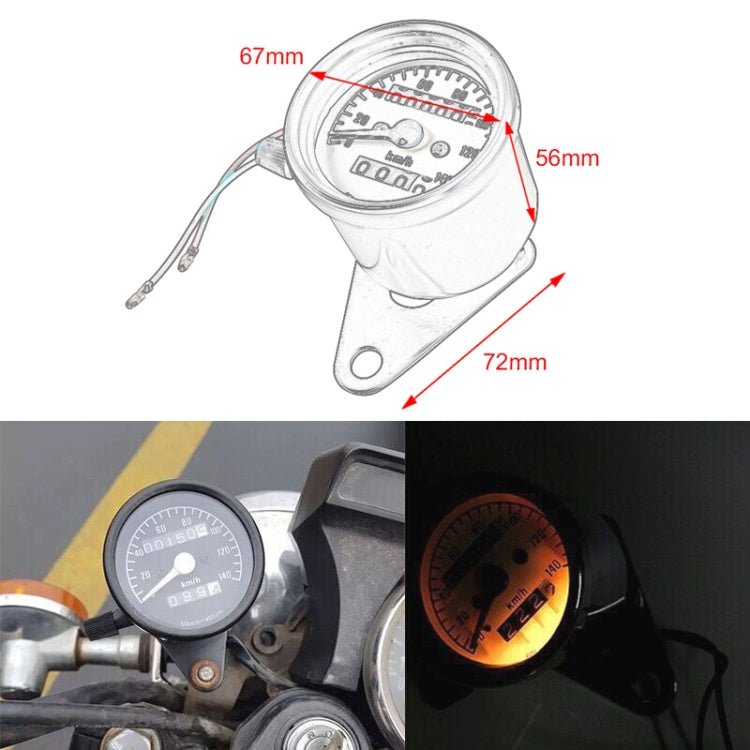 Black motorcycle speedometer odometer gauge with size measurements and wiring