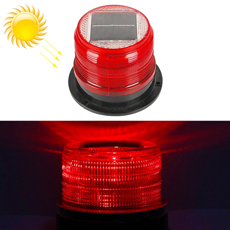 Red round solar warning light with stacked lens and black base