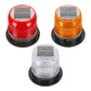 Set of round solar warning lights: red, orange, and white with black bases