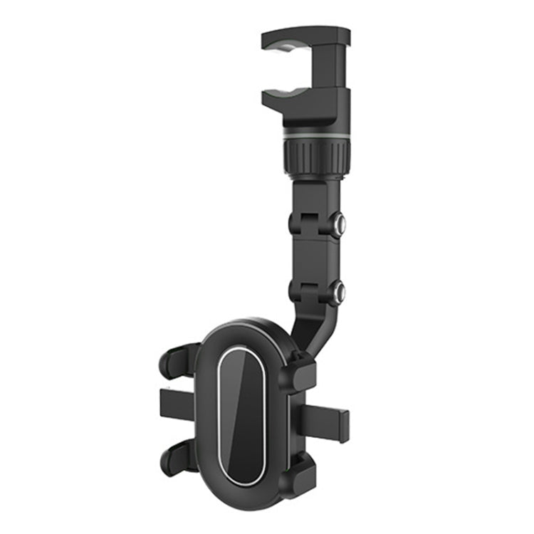Car rearview mirror phone holder with oval clamp and swivel arm