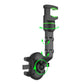 Green rearview mirror phone holder with rotatable adjustment dial and oval clamp