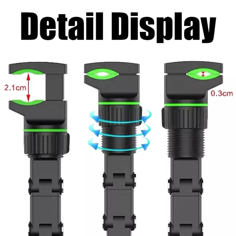 Green adjustable phone holder with rotating joint and clamp mechanism
