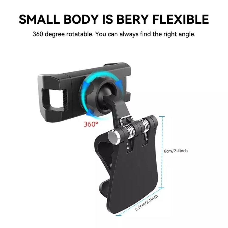 Black 360-degree rotatable phone holder with compact folding arm