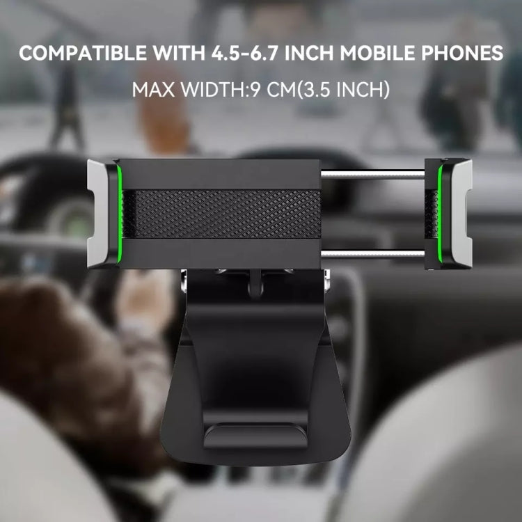 Black car phone holder clamp with textured grip and adjustable cradle