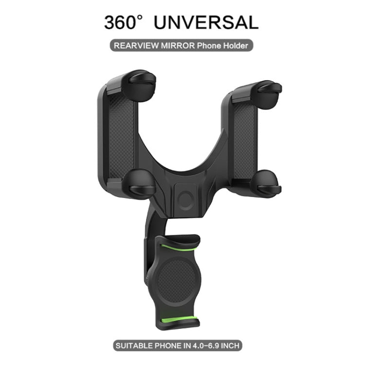 Rearview mirror phone holder with 360-degree adjustable clamp and cradle