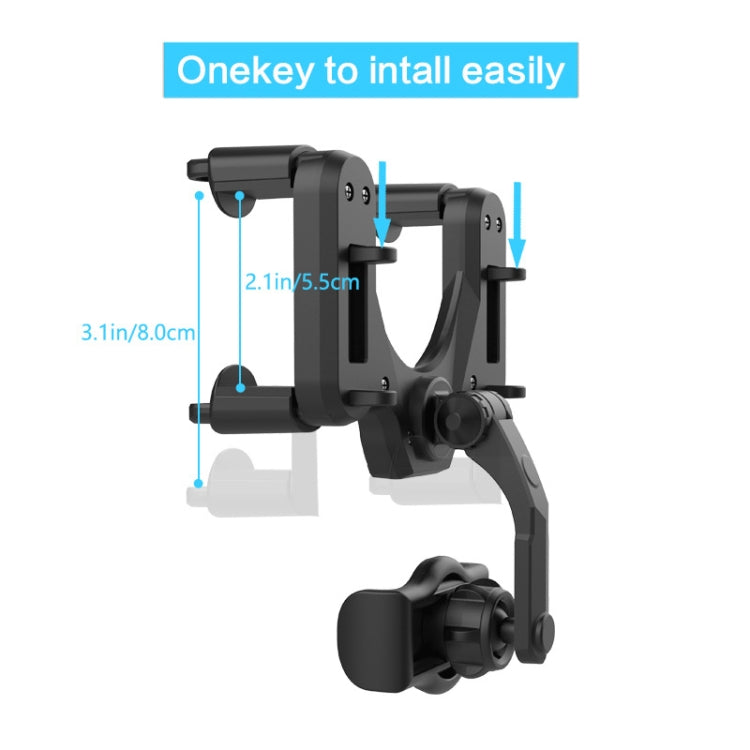 Black rearview mirror phone holder with one-key easy install mechanism and arms