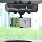Rearview mirror phone holder with phone secured in horizontal orientation