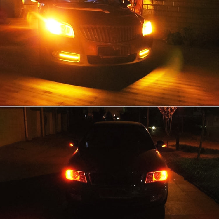 Car with front and rear turn signal lights illuminated using LED bulbs