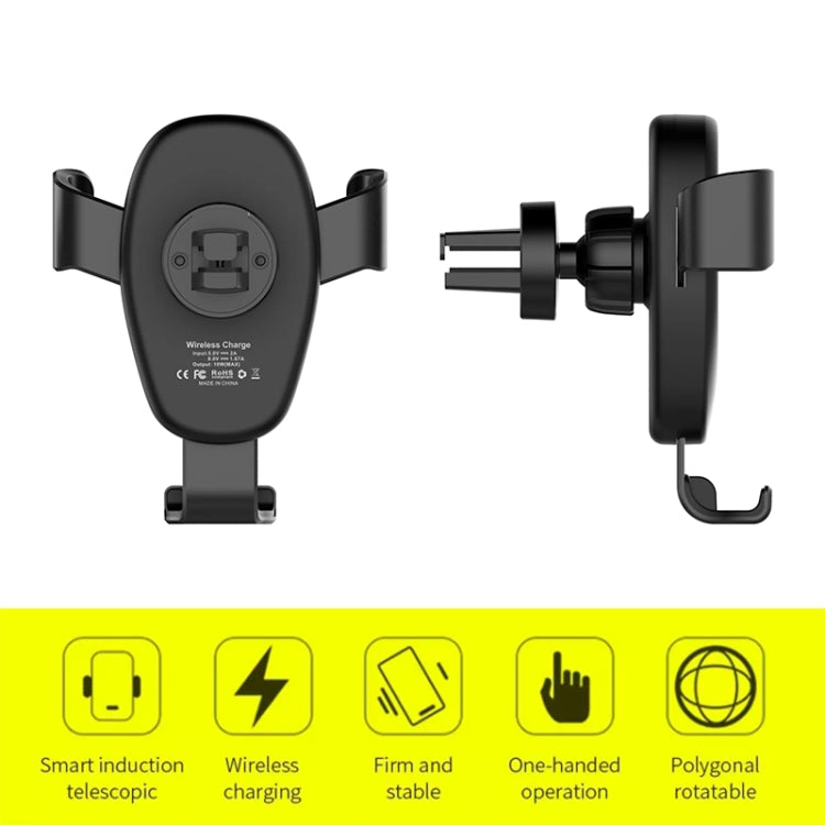 Black wireless car phone charger mount with vent clip and adjustable phone holder