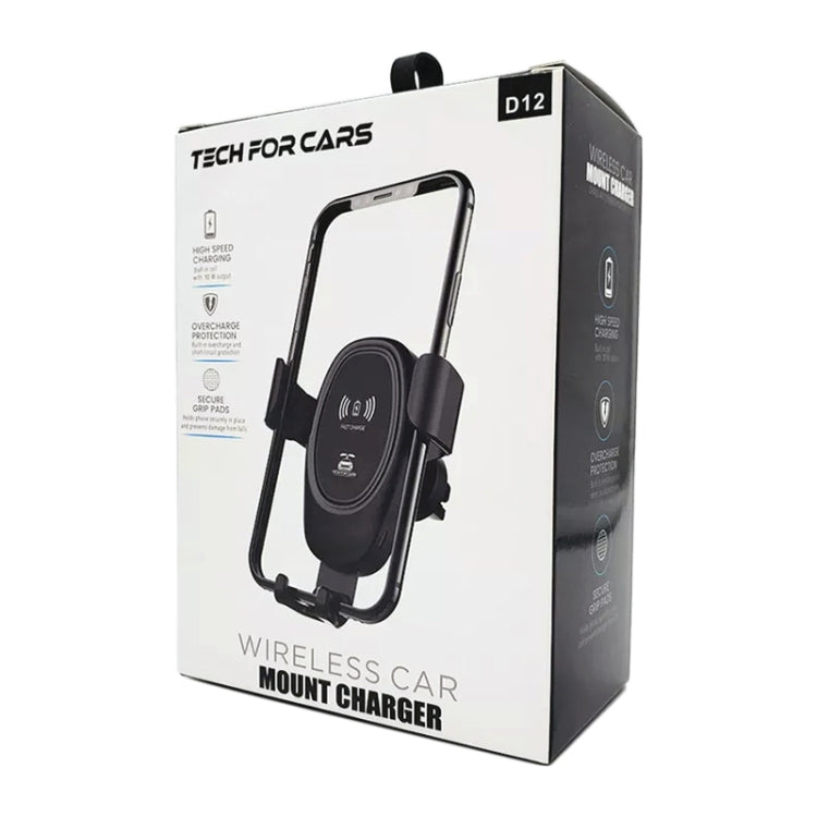 Wireless car mount charger retail box with TECH FOR CARS branding and product image