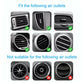 Wireless car mount charger box showing fit icons for air outlets