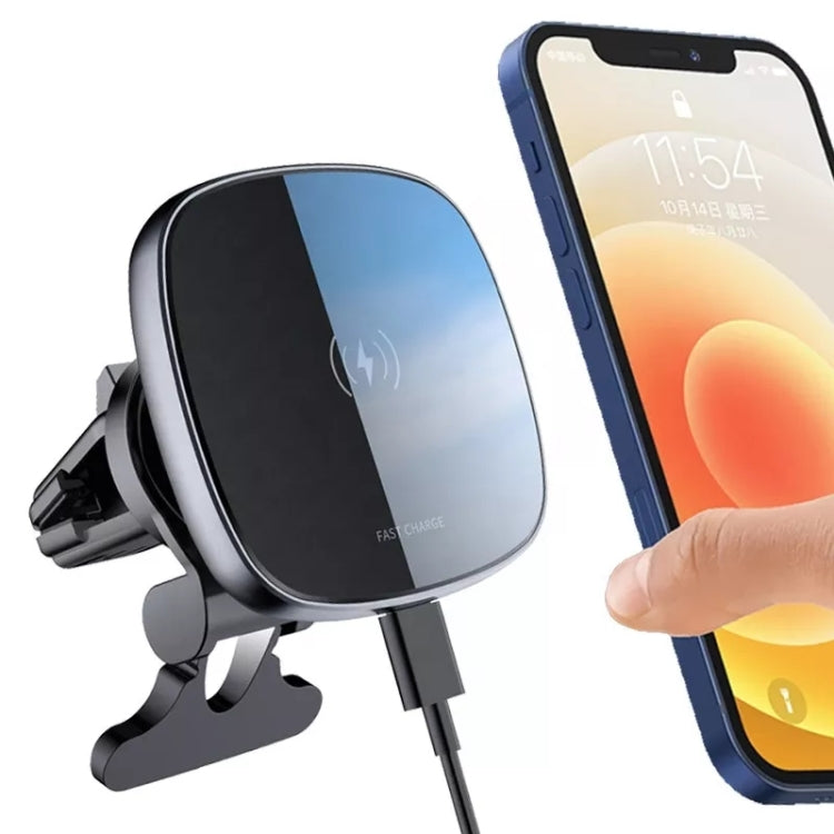 Magnetic wireless phone charger stand with car clip mount and cable, dark gray
