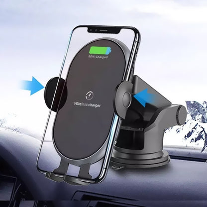 Car wireless phone charger stand with black cradle and adjustable holder