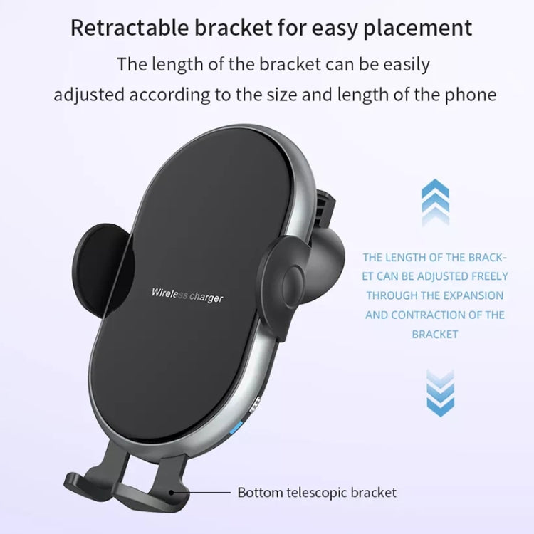 Car wireless phone charger stand with retractable telescopic bracket, black