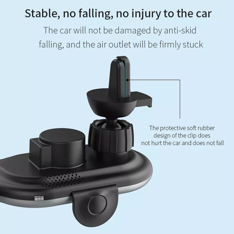 Car wireless phone charger stand with clip base and soft rubber protection, black