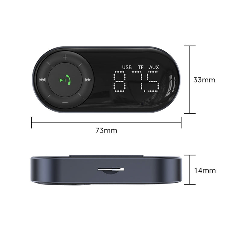Bluetooth audio receiver with oval body, LCD display, and center control dial