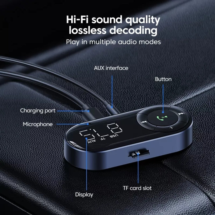 Bluetooth audio receiver with LCD display, microphone, charging port, AUX input, TF card slot