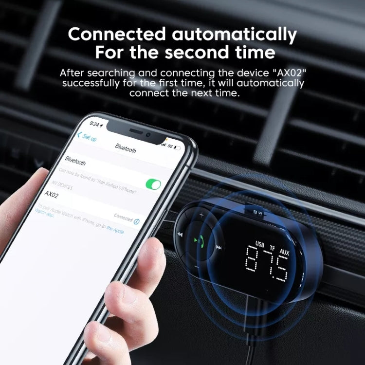 Bluetooth audio receiver with LCD display and call control button on car dash