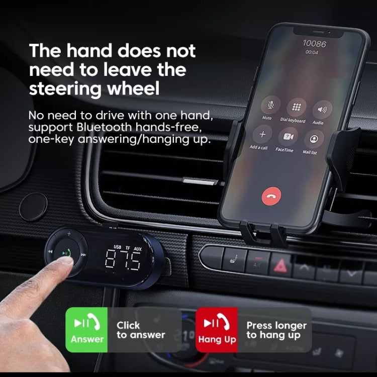 Bluetooth audio receiver with hands-free call controls and phone holder mount