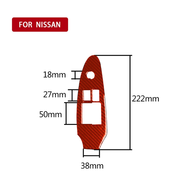 Red carbon fiber door lift control trim sticker with mounting dimensions