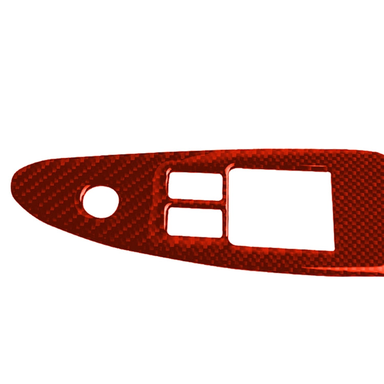 Red carbon fiber door lift control trim sticker, oval shape with switch cutouts