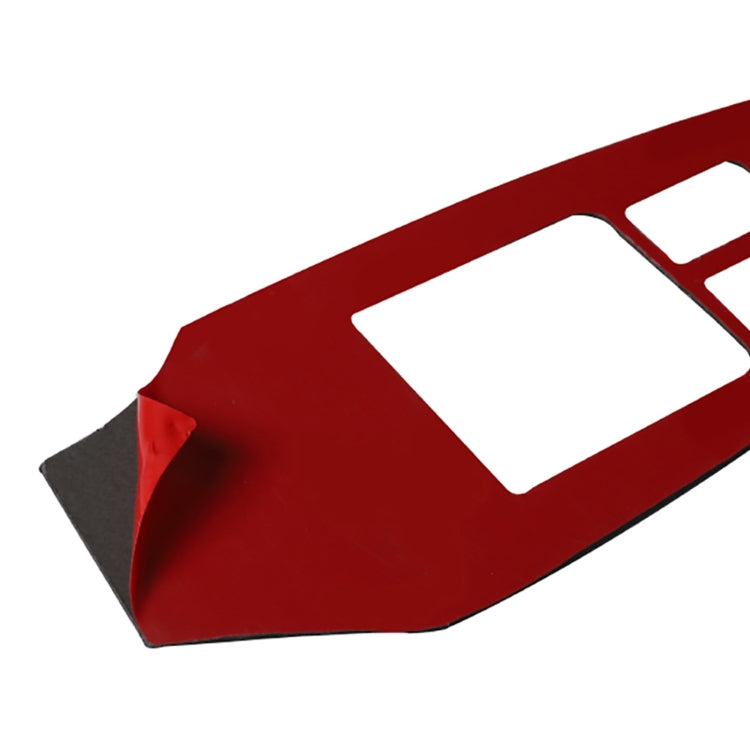Red carbon fiber door lift control trim sticker close-up with switch openings