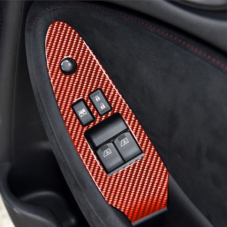 Red carbon fiber driver door switch panel trim sticker with fitted cutouts