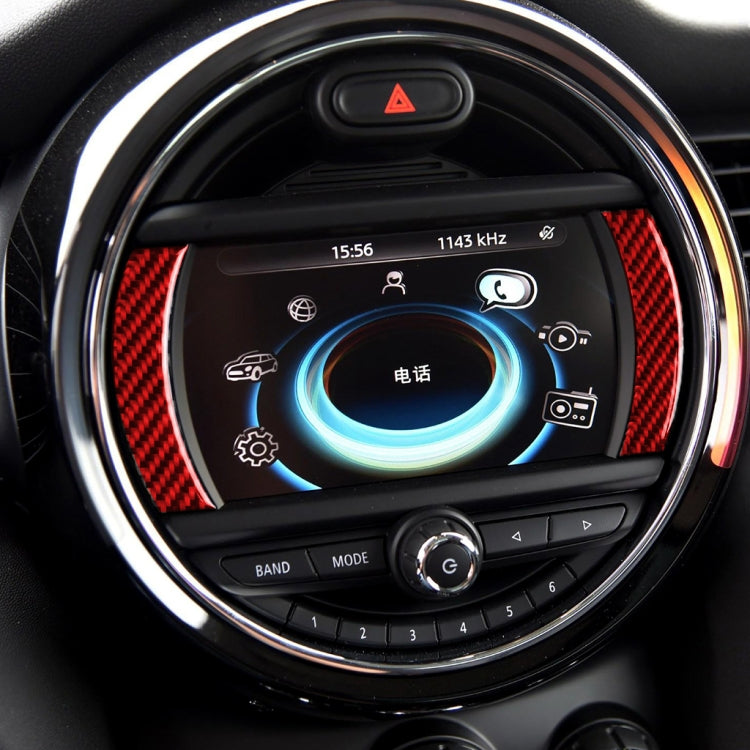 Red carbon fiber-style trim sticker around car navigation screen bezel