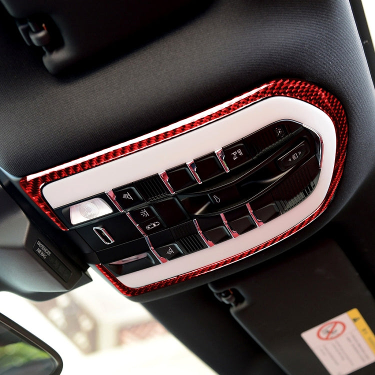 Installed red carbon fiber dome light panel trim sticker on car dashboard