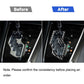 Before-and-after view of carbon-fiber gear trim sticker on gear shift panel
